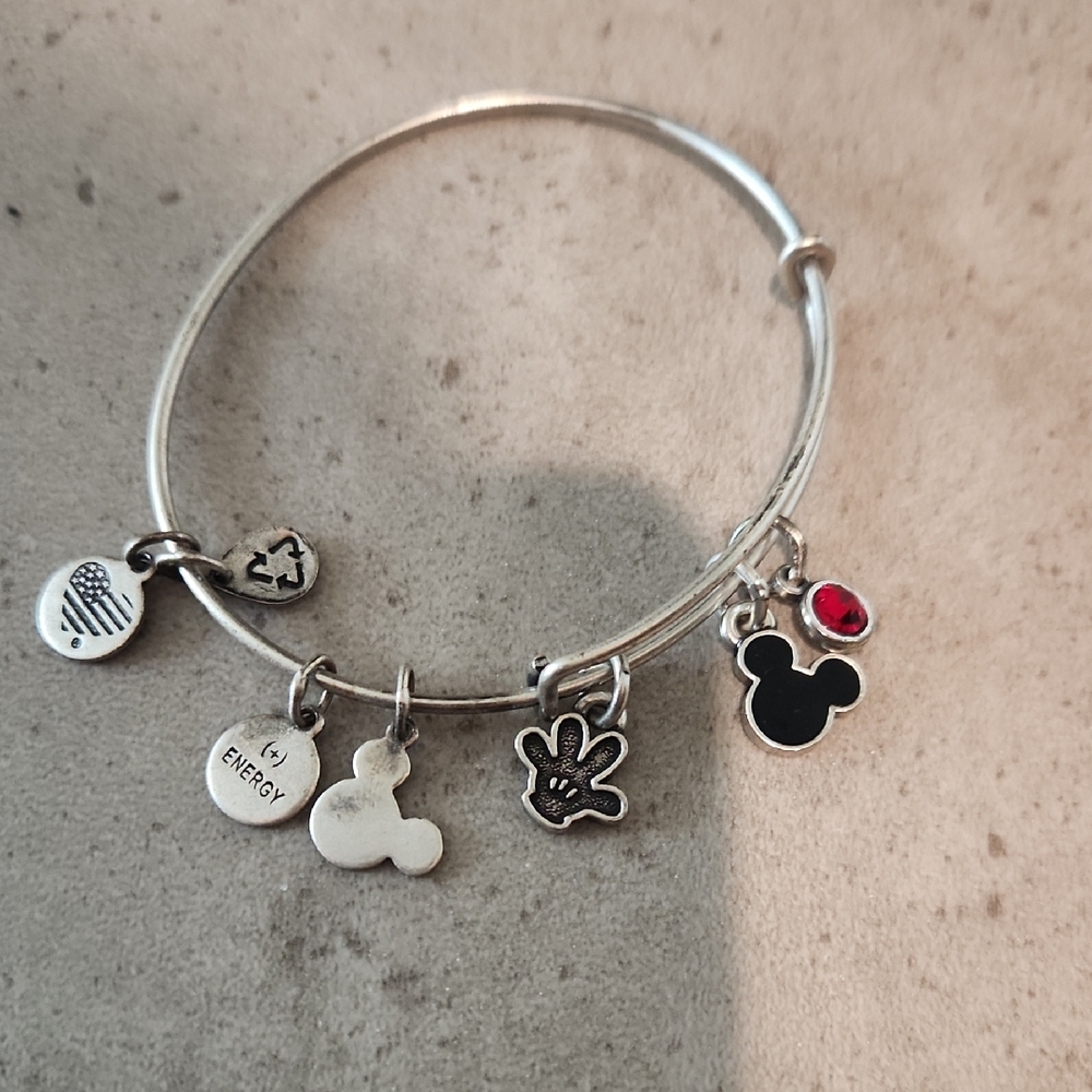 Alex and Ani Silver Disney Mickey Charm Bangle with Black and Red Accents
